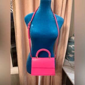 NWT-Zara beaded handle mini bag hot pink